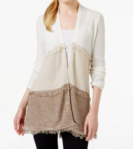 Style & Co. New Colorblocked Fringe Waterfall Cardigan Size XL