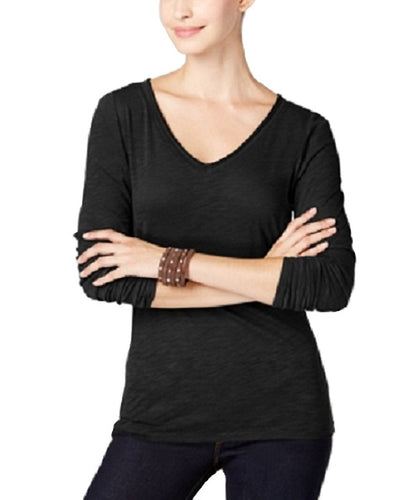 INC International Concepts Petite Slub Top Deep Black PM