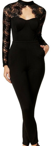 Material Girl Juniors' Lace-Detail Illusion Jumpsuit L