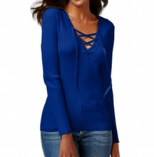 INC International Concepts Solid Lace-up Ribbed Sweater Size X-Large