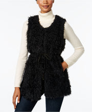 INC International Concepts Faux Sherpa Tie Vest Black SM