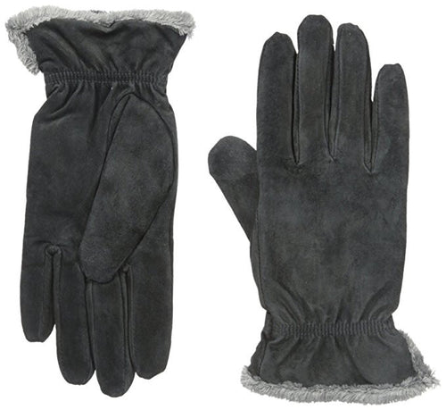 Isotoner Women’s Suede Gloves with Gathered Wrist Charcoal