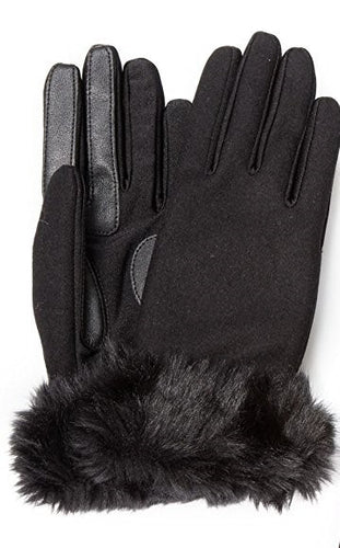 Isotoner Stretch Wool Long Faux Fur Cuffed SmarTouch Tech Gloves