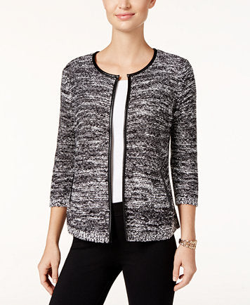 JM Collection Petite Faux-Leather-Trim Marled Jacket