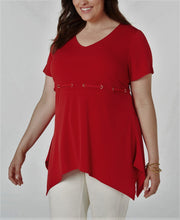 JM Collection Grommet-Waist V-Neck Tunic New Red Amore 2X