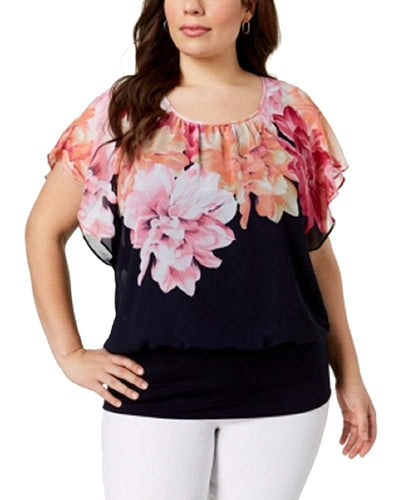 JM Collection Plus Size Printed Banded-Bottom Top XXL