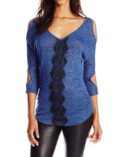 Jessica Simpson Womens Rochelle Lace Front Sweater Blue Small