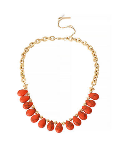 Kenneth Cole NY Gold Tone Semi Precious Coral Bead Frontal Necklace