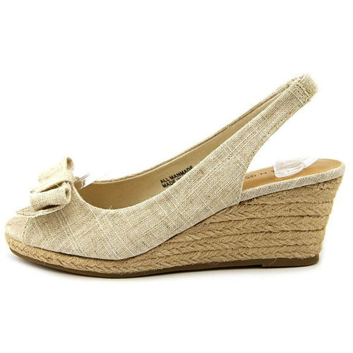 Karen Scott Alloraa Open Toe Canvas Wedge Heel Natural Size 5M