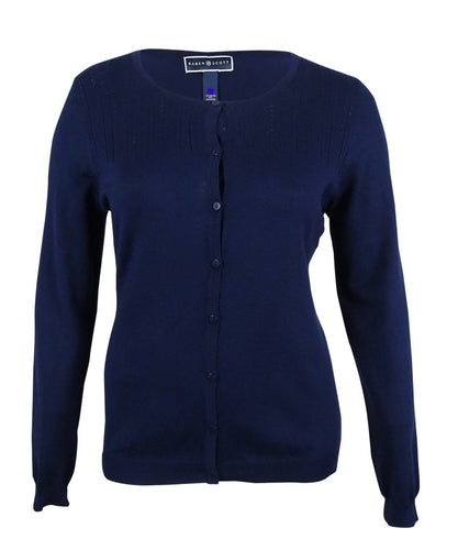 Karen Scott Petite Pointelle Cardigan Oxford Blue PM