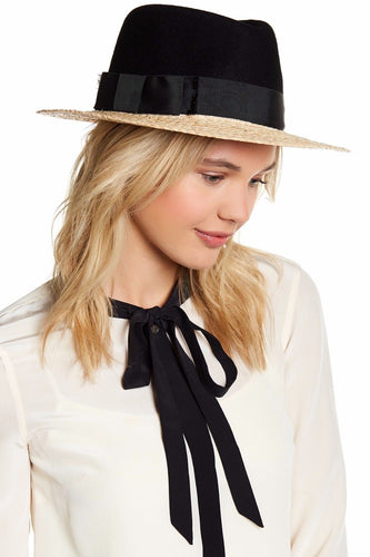 Kate Spade New York Wool Crown Straw Brim Fedora ONE SIZE