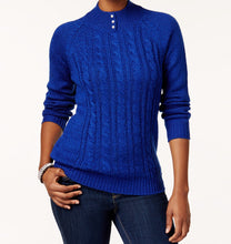 Karen Scott Petite Cable-Knit Marled Mock- Bright Blue PS