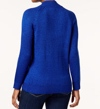 Karen Scott Petite Cable-Knit Marled Mock- Bright Blue PS