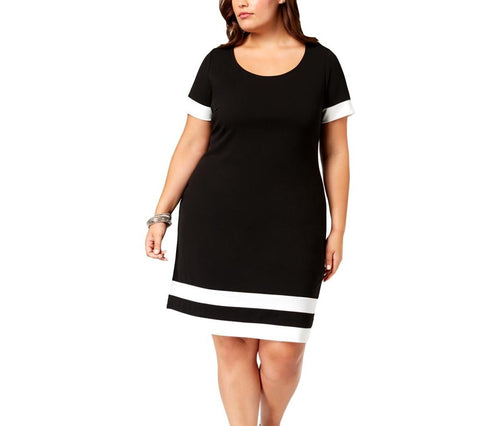 Love Squared Trendy Plus Size Shift Dress with Bottom Stripe 2X