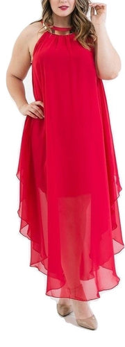 Love Squared Trendy Plus Size Chiffon Maxi Dress Red 3X