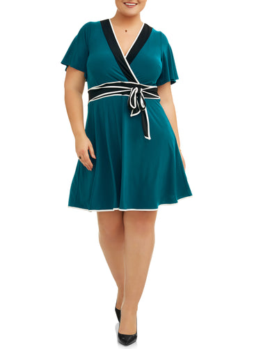Love Squared Trendy Plus Size Piped Faux-Wrap Dress 3X