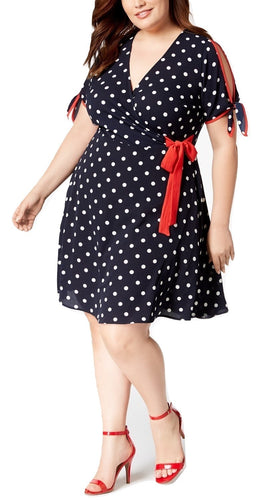Love Squared Trendy Plus Size Polka Dot Faux-Wrap Dress 1X
