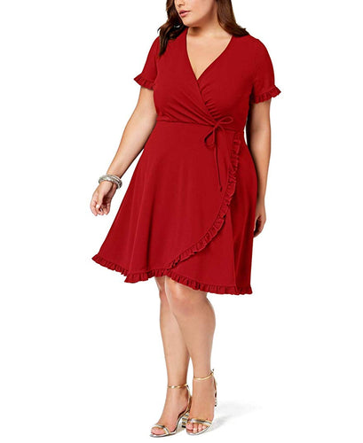 Love Squared Trendy Plus Size Faux-Wrap Dress Red 2X