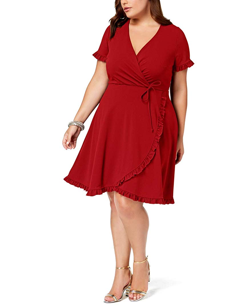 Love Squared Trendy Plus Size Faux-Wrap Dress Red 2X