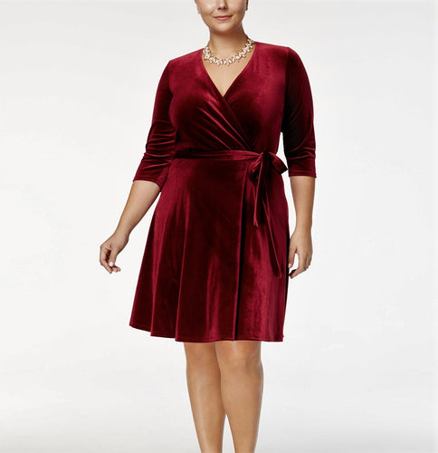 Love Squared Trendy Plus Size Velvet Faux-Wrap Dress 1X