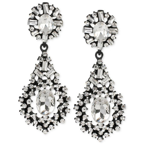 M. Haskell Black-Tone Crystal Stone Drop Earrings