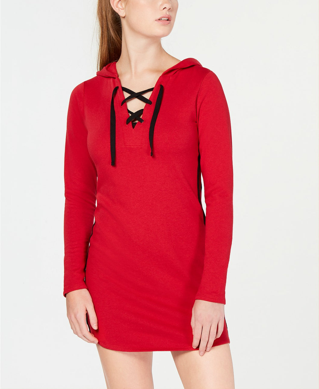 Material Girl Juniors' Varsity-Stripe Sweater Dress Jester Red M
