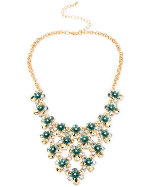 M. Haskell Gold-Tone Green and Crystal Flower Bib Necklace