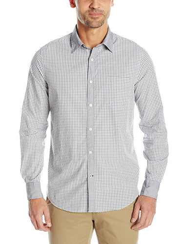Nautica Men's Slim Fit Mini Tattersall Shirt Radial Grey Large