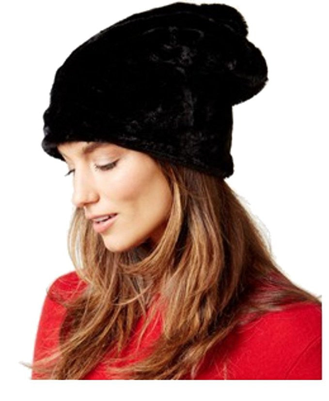Nine West Women's Faux Fur Slouchy Hat Black One Size