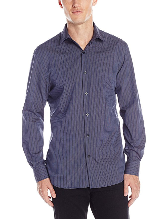 Perry Ellis Men's Long Sleeve Tonal Stripe Pattern Shirt Medium