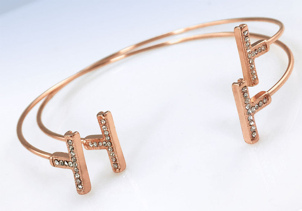 MCY Rose Gold-Tone Crystal Bar Cuff Bracelet Set