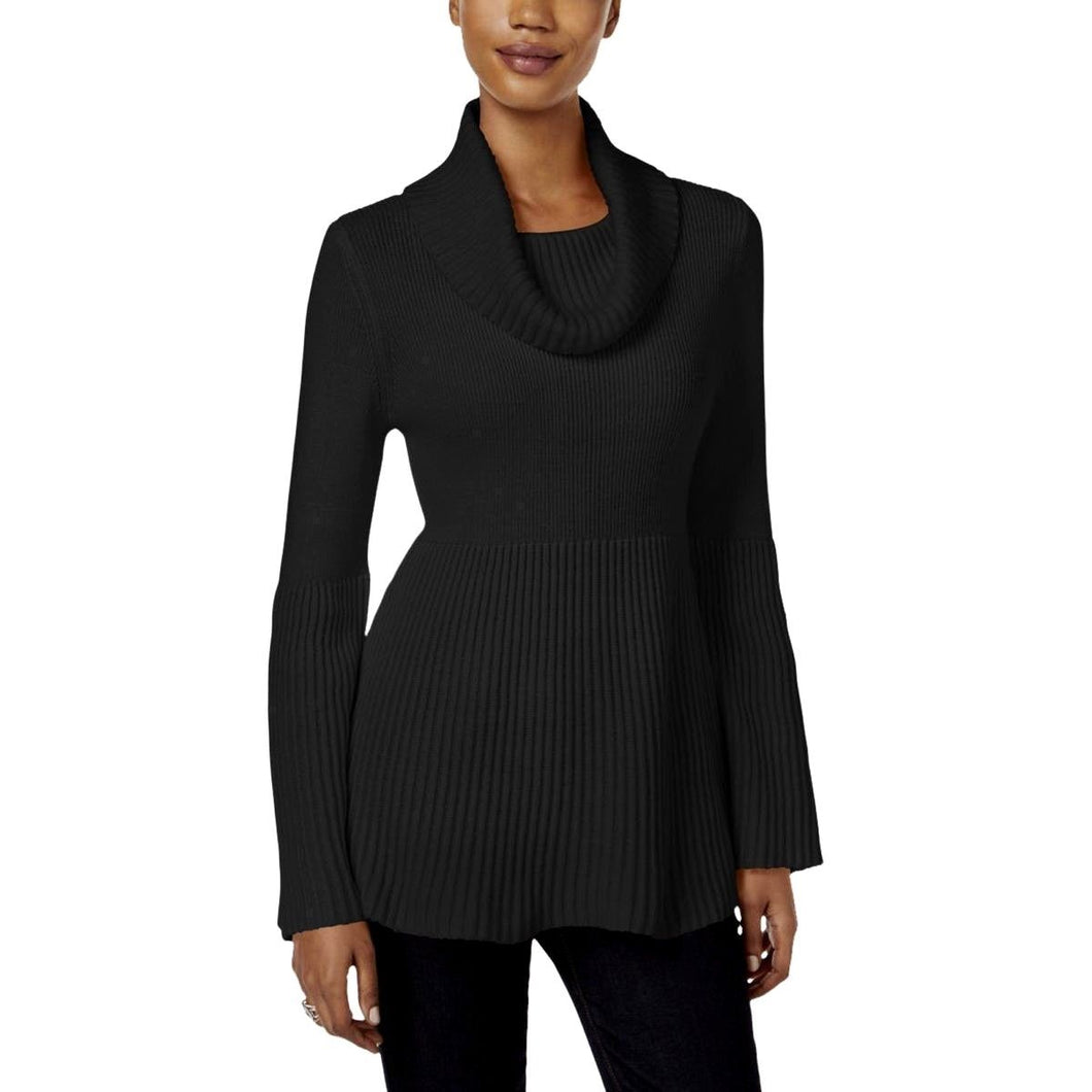 Style & Co Petite Bell-Sleeve Babydoll Sweater Deep Black