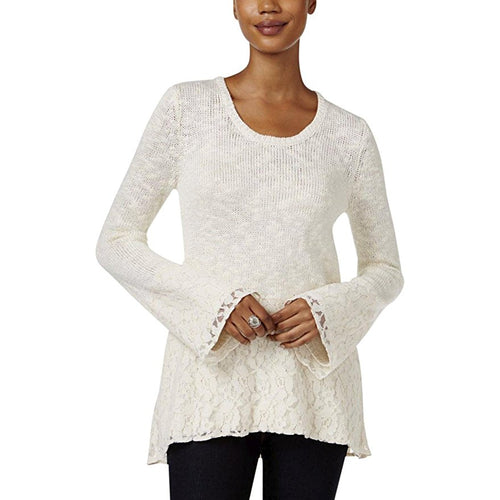 Style & Co Petite Lace-Hem Bell-Sleeve Sweater Warm Ivory