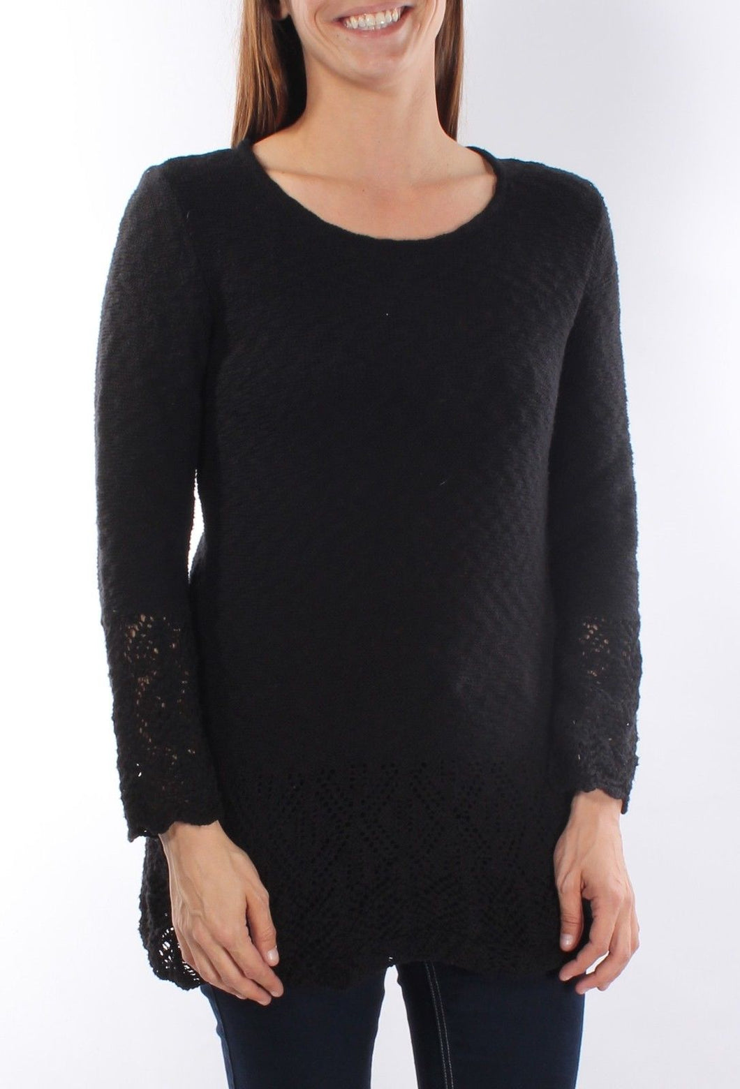 Style Co. Scoop-Neck Crochet Sweater Deep Black Size Large