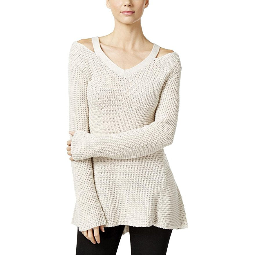 Style Co Petite High-Low Cutout Sweater Stonewall