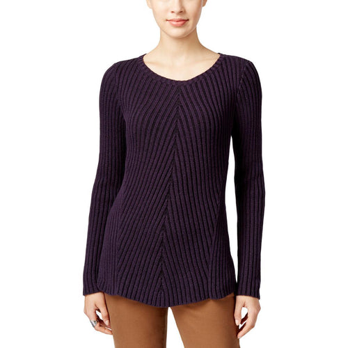 Style&Co Petite Ribbed Crew-Neck Sweater Dark Grape PXL