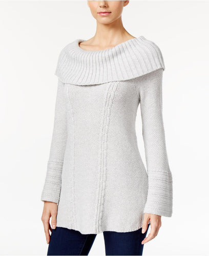 Style & Co Petite Foldover Off-The-Shoulder Cable-Knit Sweater