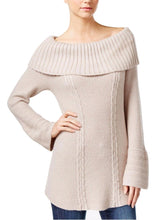 Style Co Petite Foldover Off-The-Shoulder Cable-Knit Sweater Oatmeal Heather