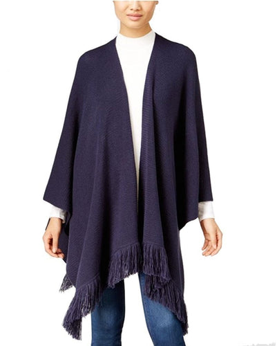 Style & Co Petite Poncho-Sleeve Fringe Cardigan Industrial Blue