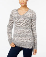 Style & Co Petite Fair Isle Eyelash Sweater Grey Combo PS