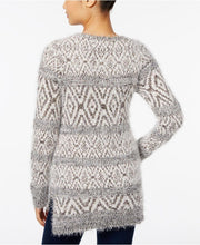 Style & Co Petite Fair Isle Eyelash Sweater Grey Combo PS