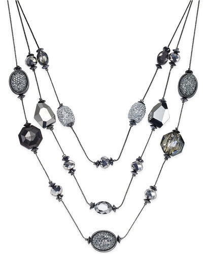 Style & Co. Women's Metallic Hematite-Tone Three-row Illusion Necklace