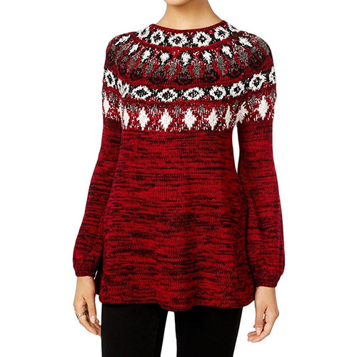 Style & Co Petite Fair Isle Marled Sweater New Red Amore Combo