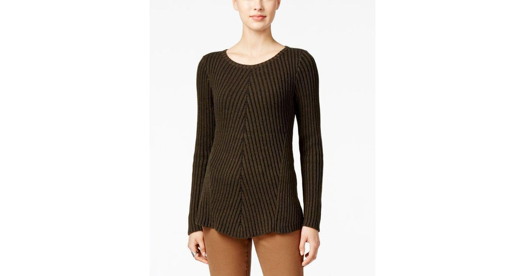 Style&Co Petite Ribbed Crew-Neck Sweater Dark Ivy PS