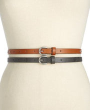 Style Co Rhinestud 2 for 1 Skinny Belts Black Cognac S