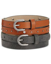 Style Co Rhinestud 2 for 1 Skinny Belts Black Cognac S