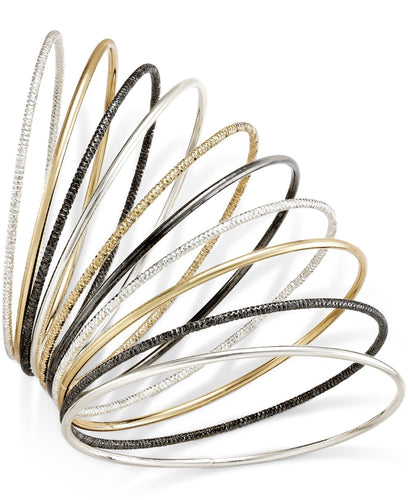 Style & Co. Tri-Tone Textured Bangle Bracelet Set
