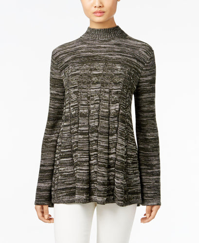 Style & Co Petite Mock-Neck Cable-Knit Swing Sweater Dark Ivy
