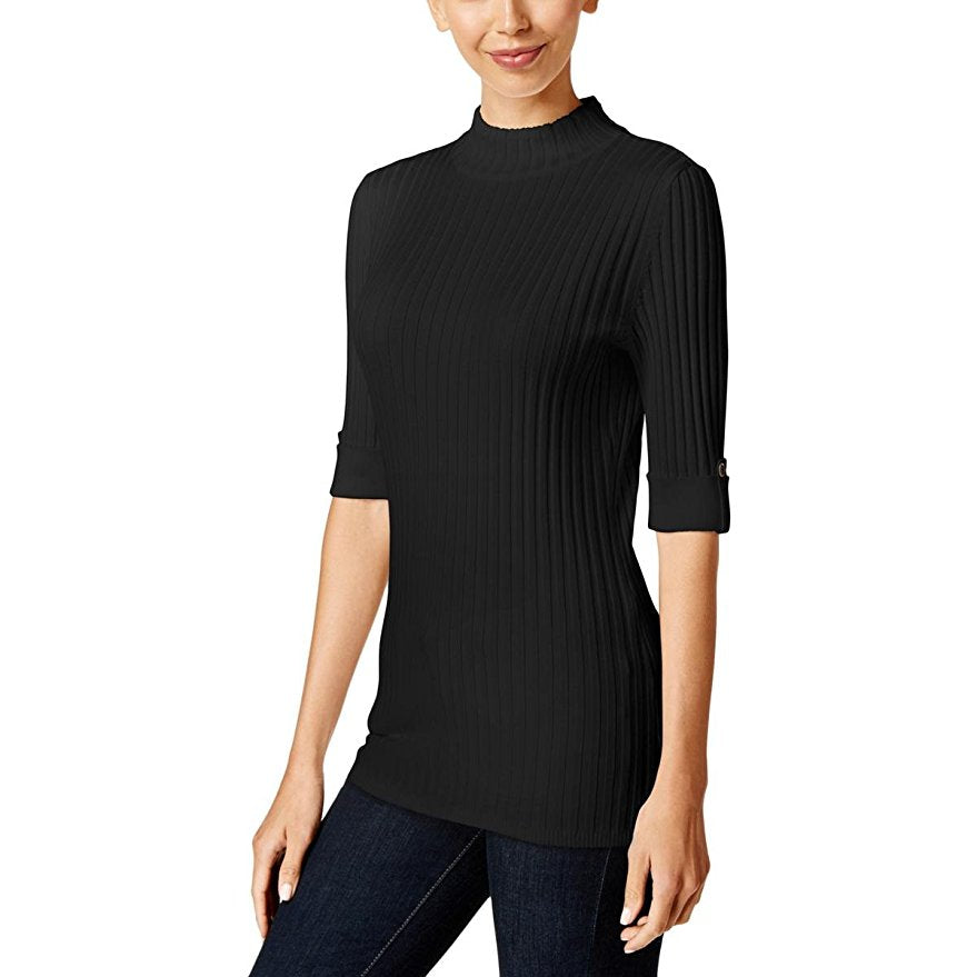 Style & Co Petite Mock-Turtleneck Sweater Deep Black
