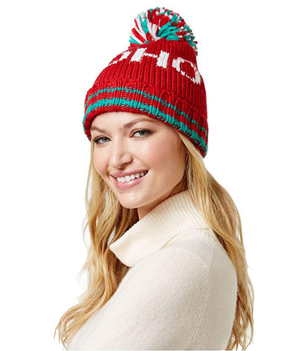 Steve Madden Women's 'Ho Ho' Holiday Pom-Pom Beanie Hat, Red